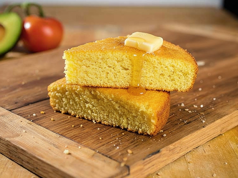 Sweet cornbread wedges with melting butter and honey drizzle